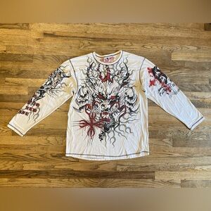 White Graphic Long-Sleeve Men's Shirt 
Y2k